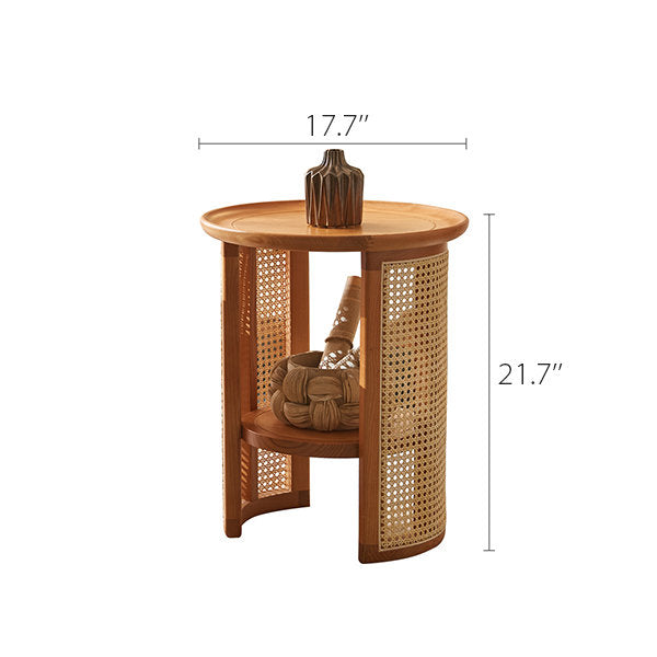 Vodrohome Rattan Coffee Table with side table – cane center table with shelf for storage – bohemian solid Mango wood set of center and side table office and living room C#038 - vodrohome
