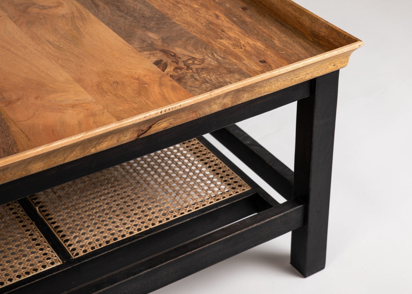 vodrohome solid mango wood coffee table with rattan cane - rectangle centre table ideal tea table for living rooms C#047