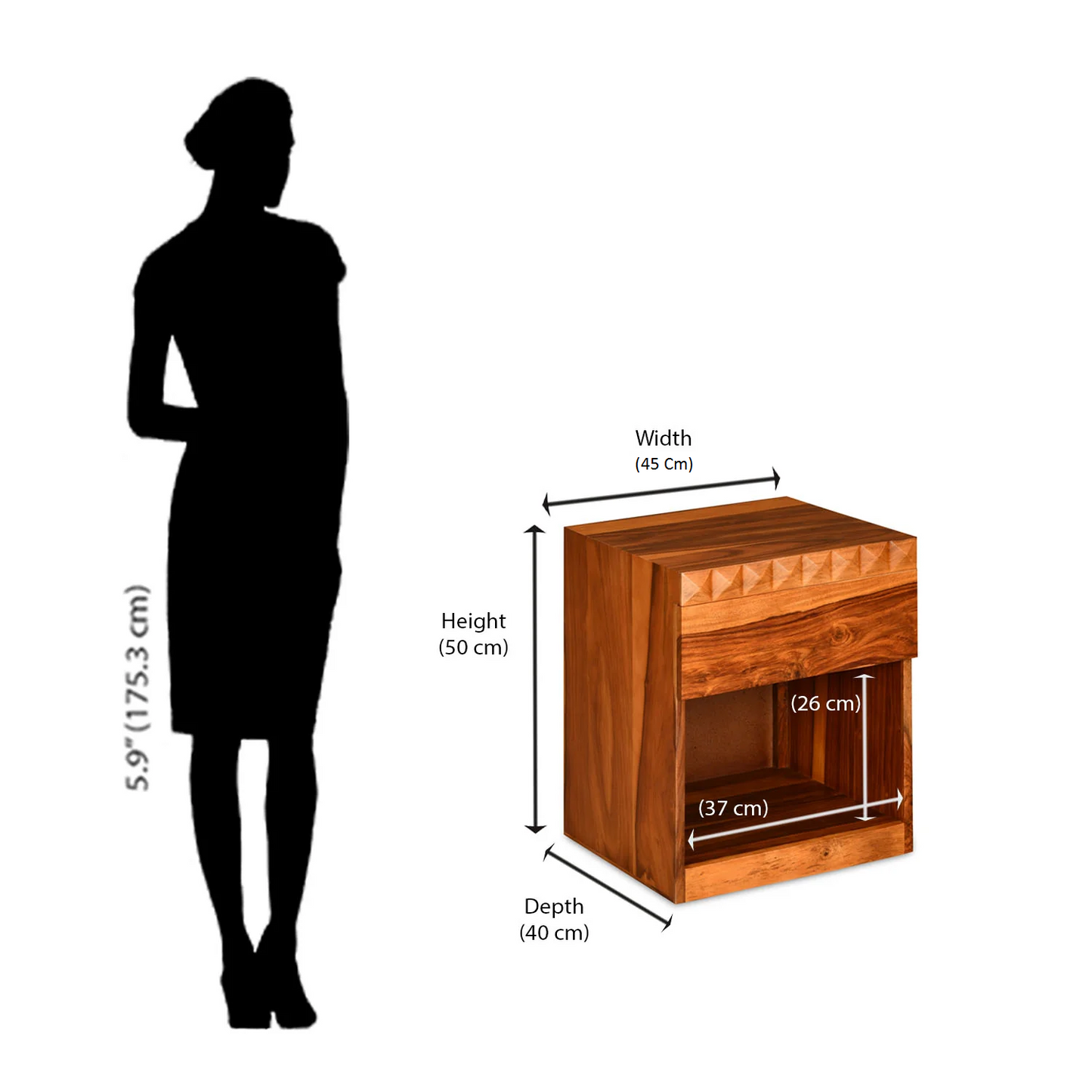 Vodrohome Sheesham wood bedside table with 1 drawers and an open compartment 45x40x50 cm S#024 - vodrohome
