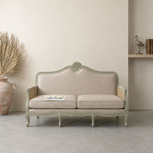 vodrohome three seater rattan cane sofa with wooden frame sage green finish-summer garden sofa SO#009