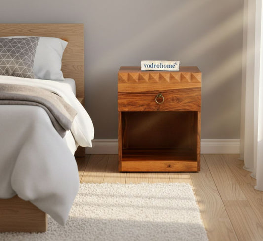 Vodrohome Sheesham wood bedside table with 1 drawers and an open compartment 45x40x50 cm S#024