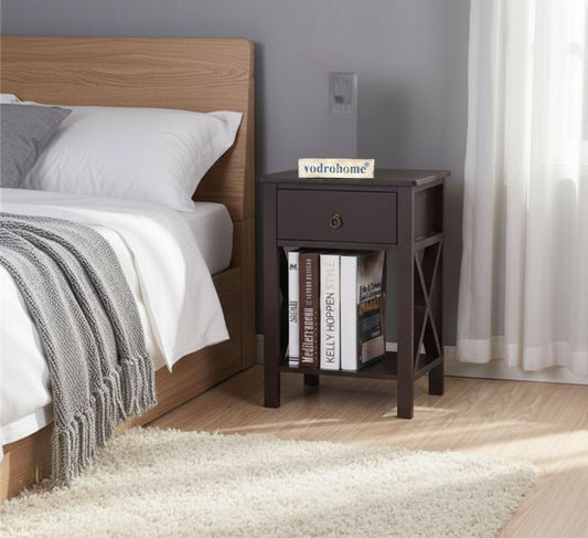 Vodrohome Solid wood bedside table one drawers and shelf night stand end table 40x30x61 cm S#023