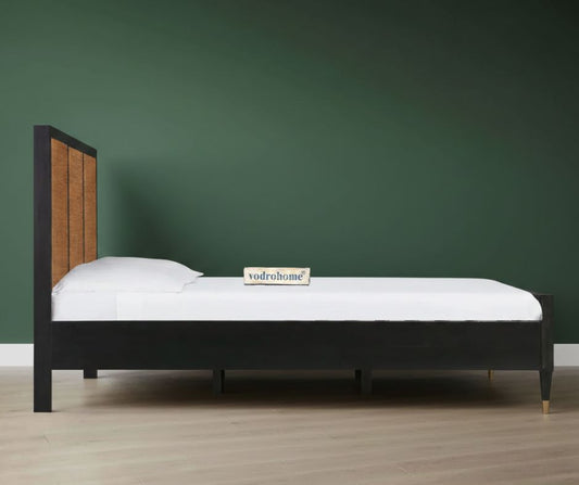 Vodrohome Marwar Rattan Cane Bed Solid Wood Black B#009