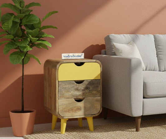 Vodrohome solid wood mango wood bedside table – sea side bedside night stand with three drawer end table 41x35.5x61 cm S#040