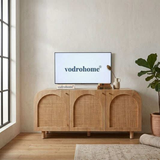 vodrohome mango wood rattan cane Tv unit consol – Hawamahal collection cane side board - natural cane tv cabinet 145 x 45 x 65 cm TV#032