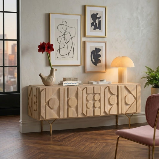 vodrohome mango wood tv unit consol with storage – bohemian tv cabinet entertainment unit 172x48x68cm TV#028