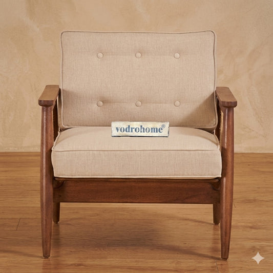 vodrohome marwar upholstered arm chair cum sofa mango wood and cane accent chair living, beige and honey lounge chair 75x80x85cm CH#0017