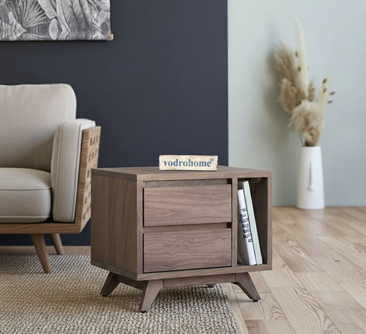 Vodrohome Acacia wood bedside table with 2 drawers and an open compartment –48x35x42 cm S#011
