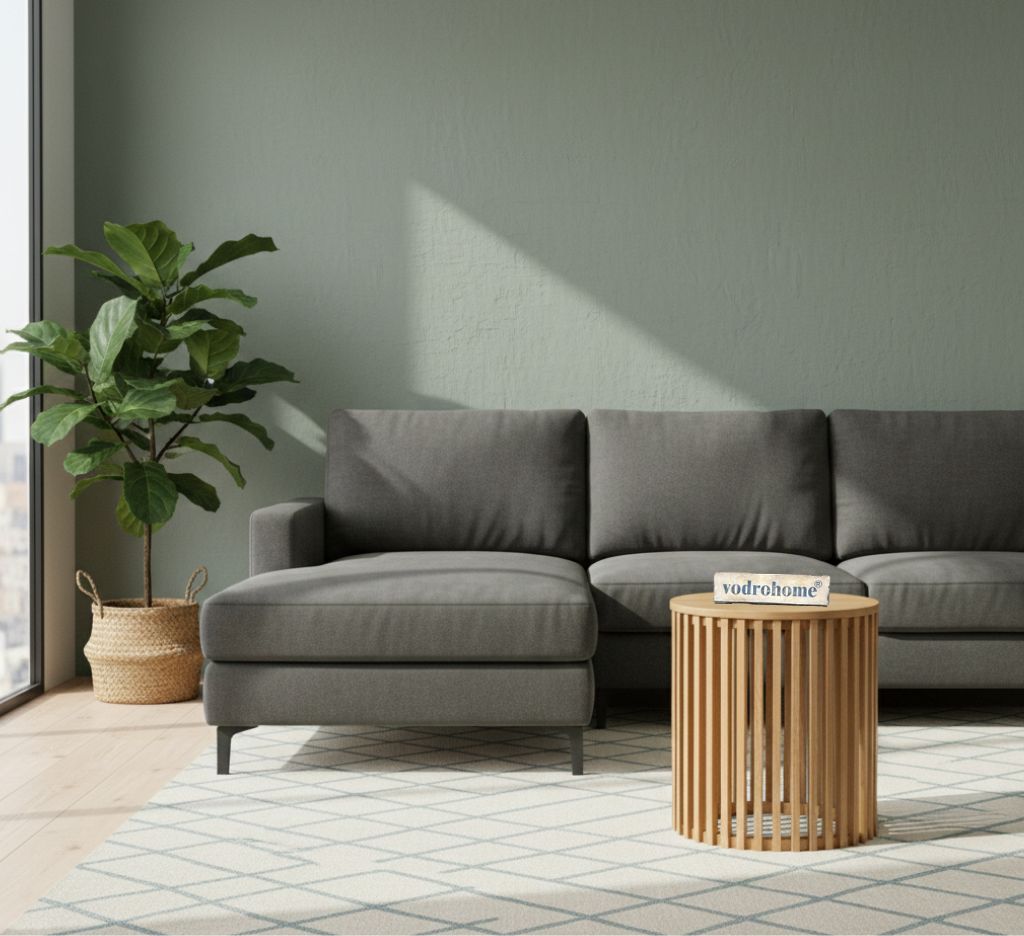 Vodrohome solid wood slatted side table with natural deco – round end table – acacia wood night stand table 40x40x45 cm S#056