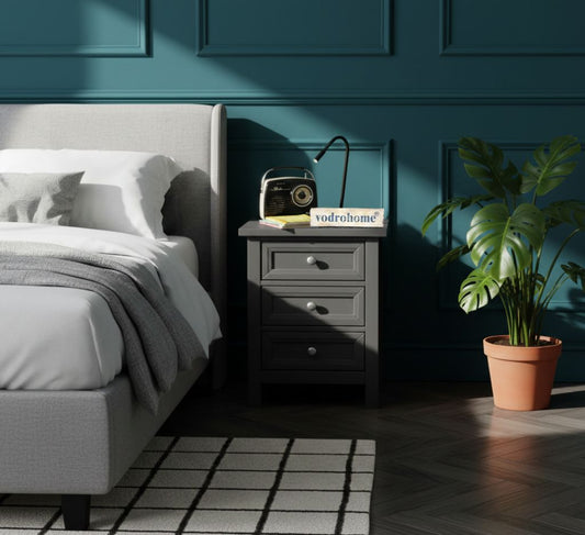 Vodrohome Solid Acacia wood night stand table modern - three drawers bed side table 40x40x60 cm S#008