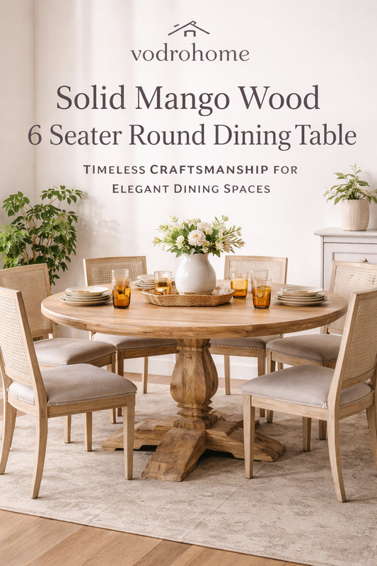 Solid Mango Wood 6 Seater Round Dining Table by Vodrohome – Timeless Craftsmanship for Elegant Dining Spaces