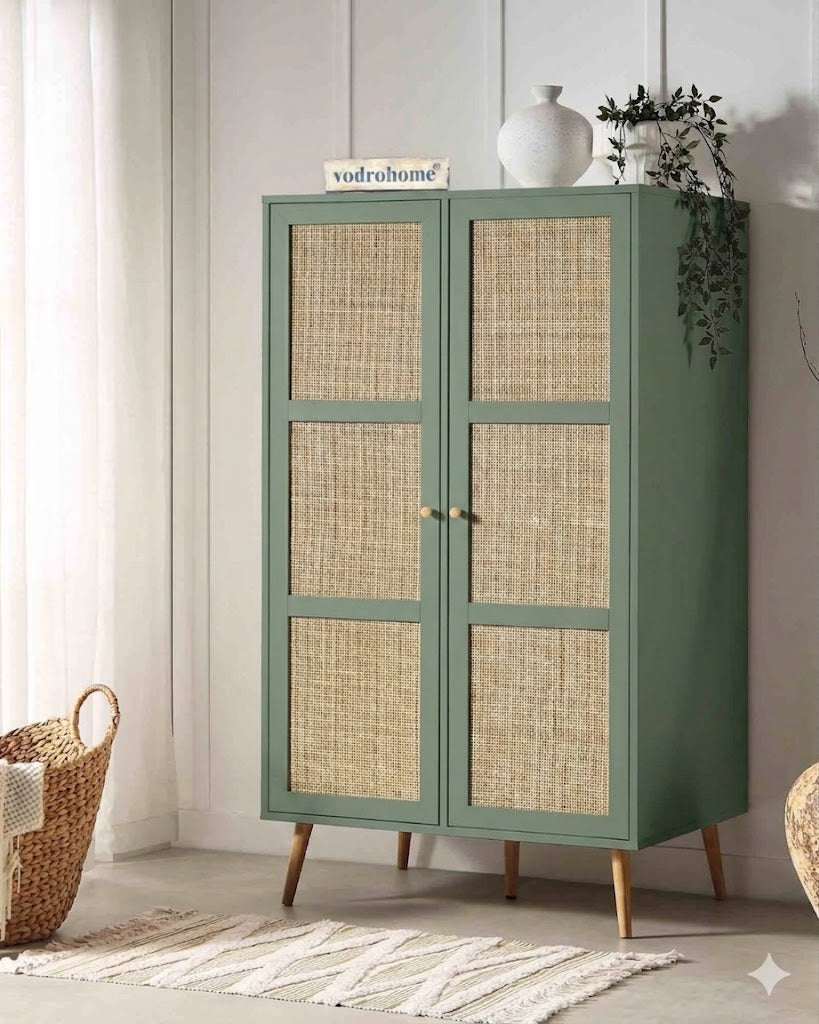 Vodrohome Woven Rattan Compact Double Closet Wardrobe – Stylish Almirah for Modern Homes