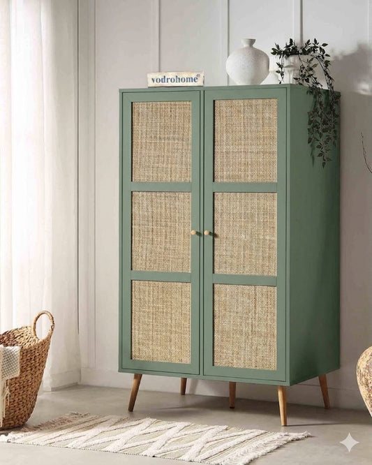 Vodrohome Woven Rattan Compact Double Closet Wardrobe – Stylish Almirah for Modern Homes