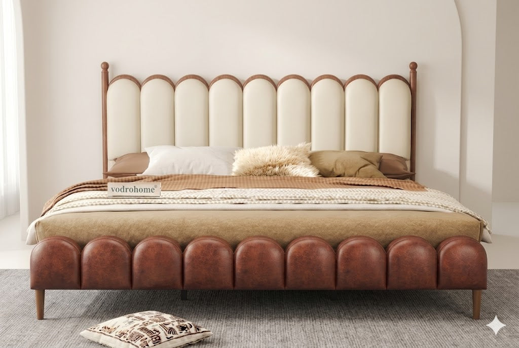 Vodrohome Sisley Upholstered Bed – Solid Wood Cot Waves Bed Bohemian Style