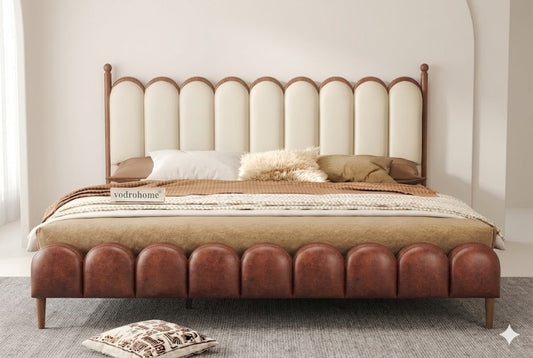 Vodrohome Sisley Upholstered Bed – Solid Wood Cot Waves Bed Bohemian Style