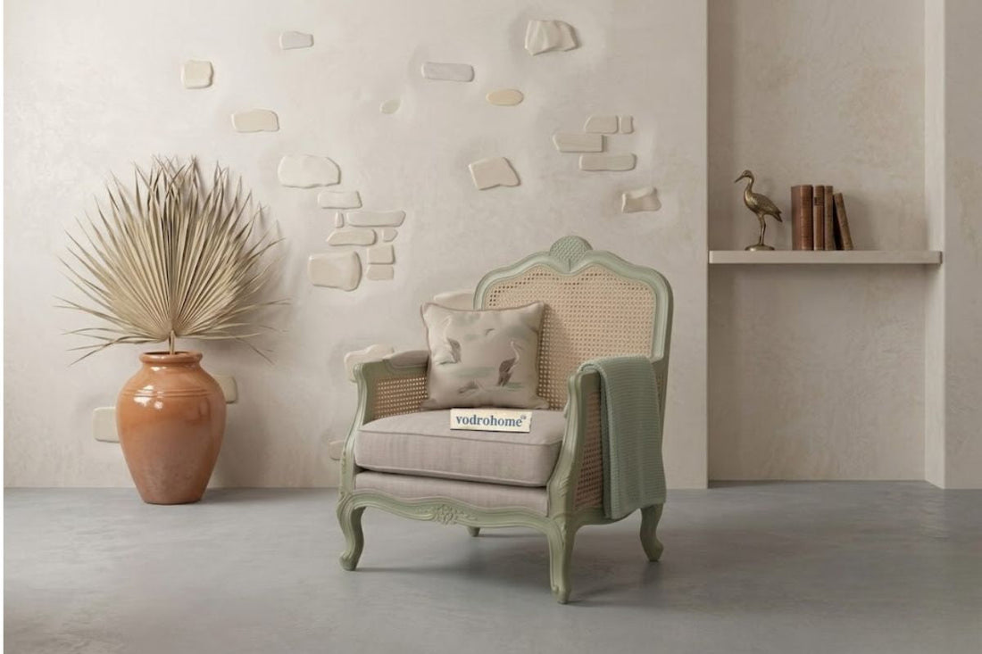 Vodrohome Single Seater Rattan Cane Sofa with Wooden Frame Sage Green Finish – Summer Garden Sofa