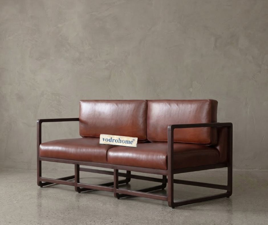 Vodrohome Two Seater Sofa with Metal Frame – Perfect Leather Lounge Sofa for Modern Living Areas