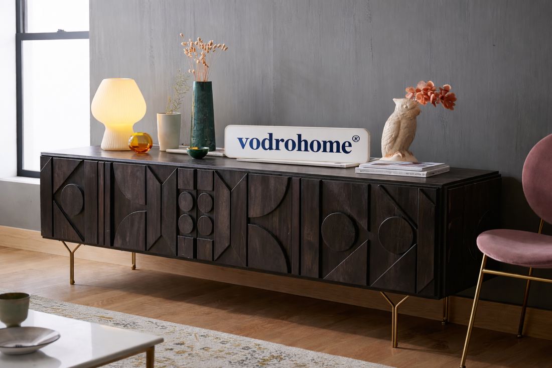 vodrohome® Mango Wood TV Unit Console with Storage – Bohemian TV Cabinet Entertainment Unit