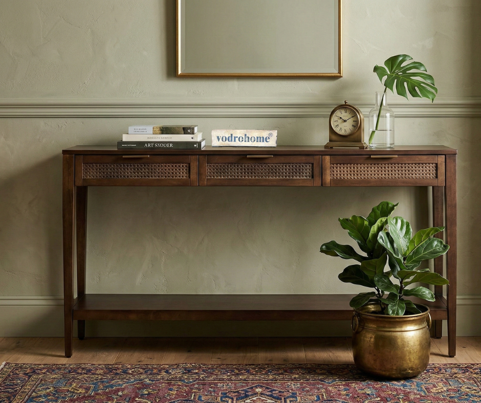 Vodrohome Rattan Inspired Drawer Console – Style Meets Everyday Functionality