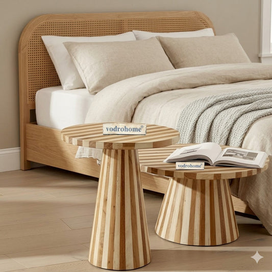 vodrohome Solid Sheesham Wood Dual Tone Side Table – Premium Designer Round End Table for Home and Office