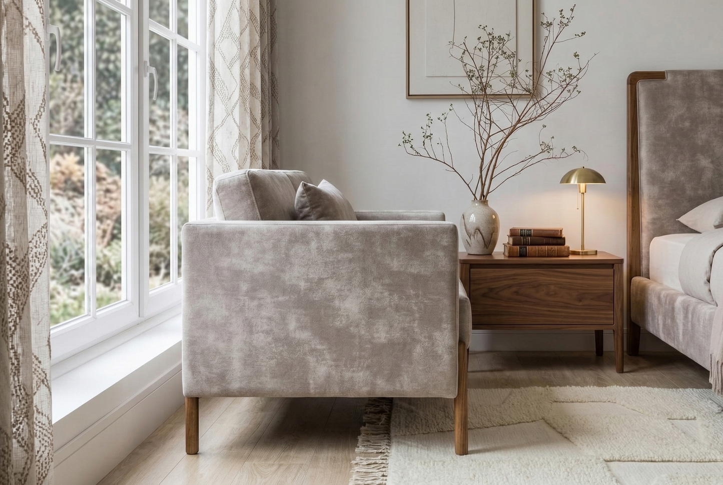 vodrohome three seater sofa with solid wooden frame - fabric lounge sofa - cotton linen sofa SO#001