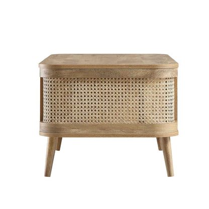 vodrohome Rattan Coffee Table With storage – cane center table with shelf for storage – bohemian solid mango wood coffee table for office and living room C#061