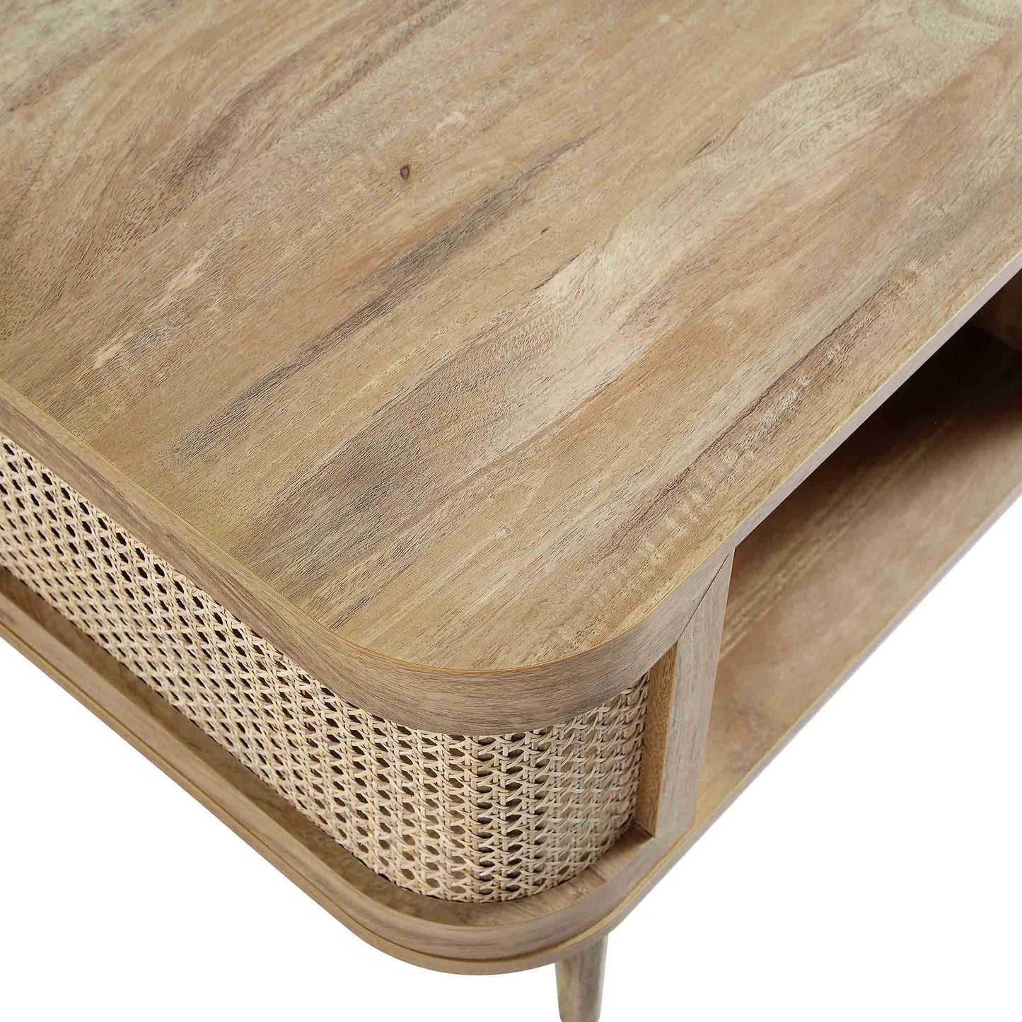 vodrohome Rattan Coffee Table With storage – cane center table with shelf for storage – bohemian solid mango wood coffee table for office and living room C#061