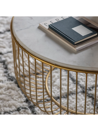 vodrohome brass gold coffee table –marble stone coffee table with iron base – basket  style center table with stone top for sofa and living C#072