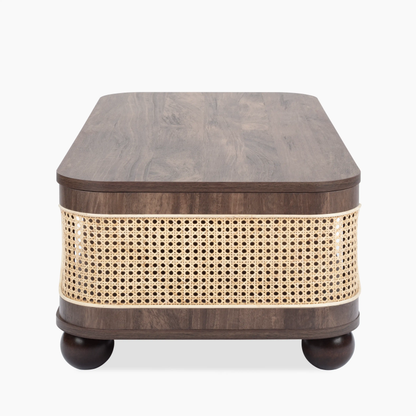 vodrohome Rattan Coffee Table With storage–cane center table with shelf for storage – bohemian solid mango wood coffee table for office and living room C#077