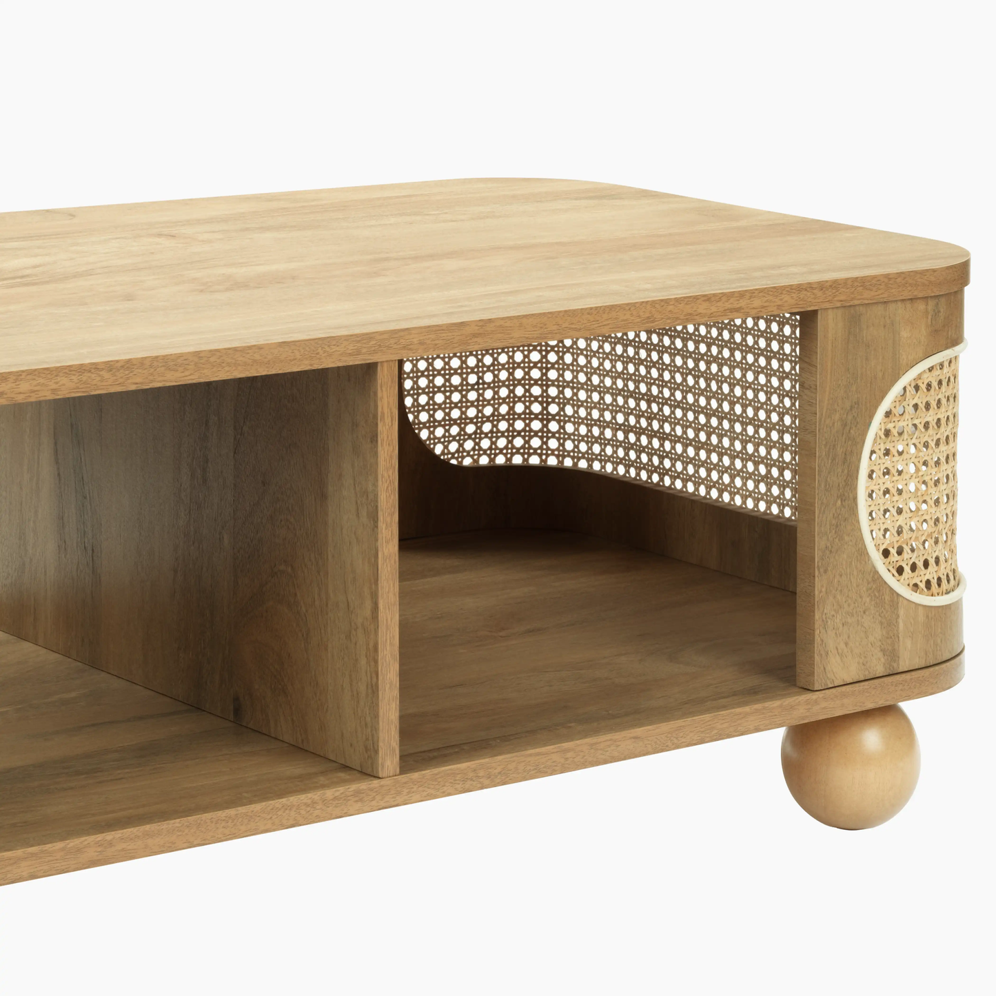 vodrohome Rattan Coffee Table With storage–cane center table with shelf for storage – bohemian solid mango wood coffee table for office and living room C#077