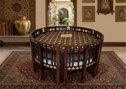 Vodro sheesham solid Wood Dining Set – heritage round Dining Set six & Four seater DT#006