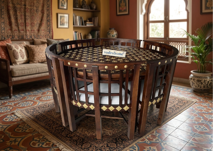 Vodro sheesham solid Wood Dining Set – heritage round Dining Set six & Four seater DT#006