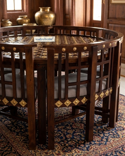 Vodro sheesham solid Wood Dining Set – heritage round Dining Set six & Four seater DT#006