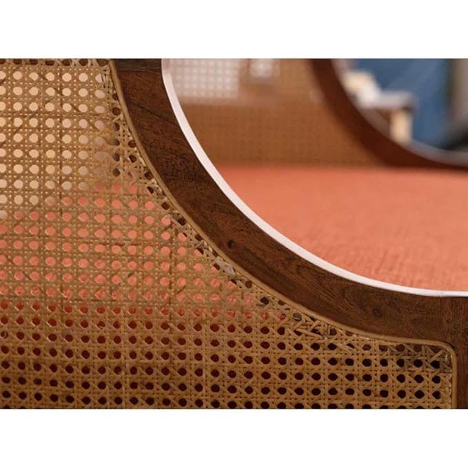 vodrohome two seater rattan cane sofa with wooden frame teak finish| fabric lounge sofa | cotton linen sofa SO#023