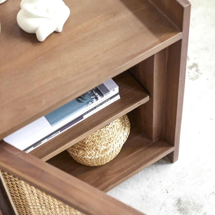 Vodrohome solid accacia wood rattan bedside table with removable Shelf – Hawamahal collection cane side table  50x40x60 cm S#003 - vodrohome