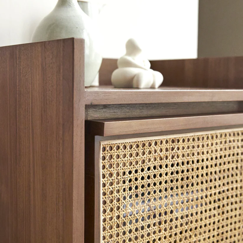 Vodrohome solid accacia wood rattan bedside table with removable Shelf – Hawamahal collection cane side table  50x40x60 cm S#003 - vodrohome