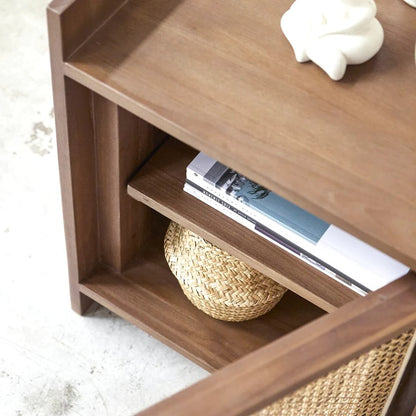 Vodrohome solid accacia wood rattan bedside table with removable Shelf – Hawamahal collection cane side table  50x40x60 cm S#003 - vodrohome