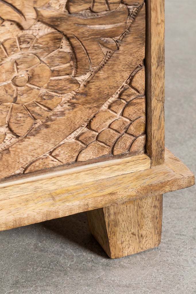Vodrohome mango wood bedside table with two drawers – classic design night stand with beautiful carving  40x33x51 cm S#018 - vodrohome