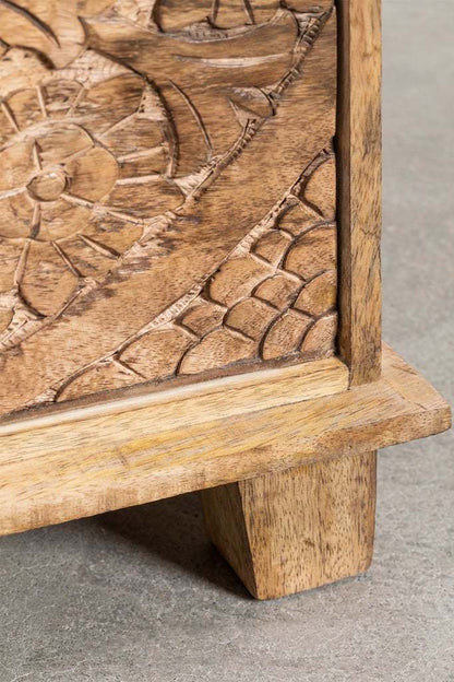 Vodrohome mango wood bedside table with two drawers – classic design night stand with beautiful carving  40x33x51 cm S#018 - vodrohome