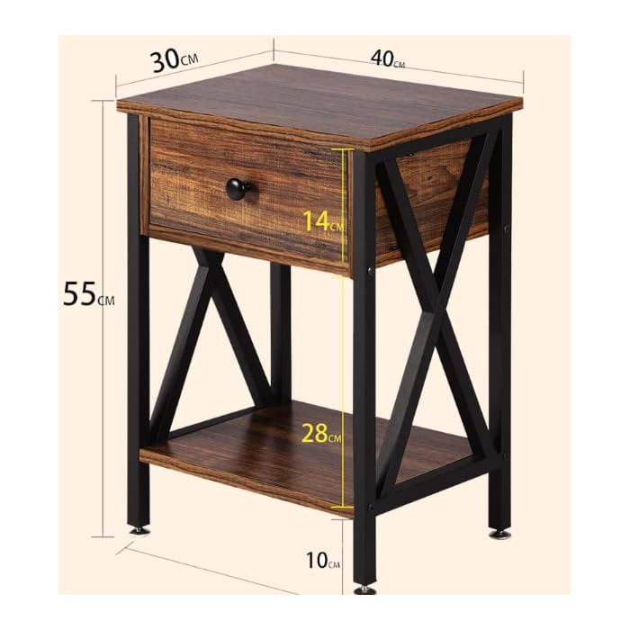 Vodrohome Solid wood bedside table one drawers and shelf night stand end table 40x30x55 cm  S#022 - vodrohome