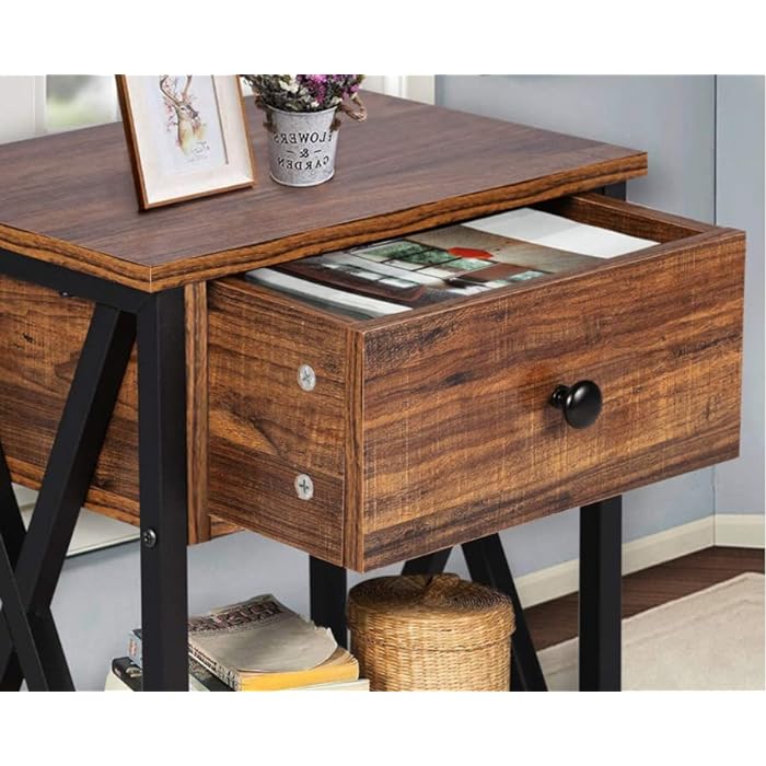 Vodrohome Solid wood bedside table one drawers and shelf night stand end table 40x30x55 cm  S#022 - vodrohome