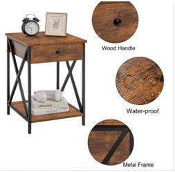 Vodrohome Solid wood bedside table one drawers and shelf night stand end table 40x30x55 cm  S#022 - vodrohome