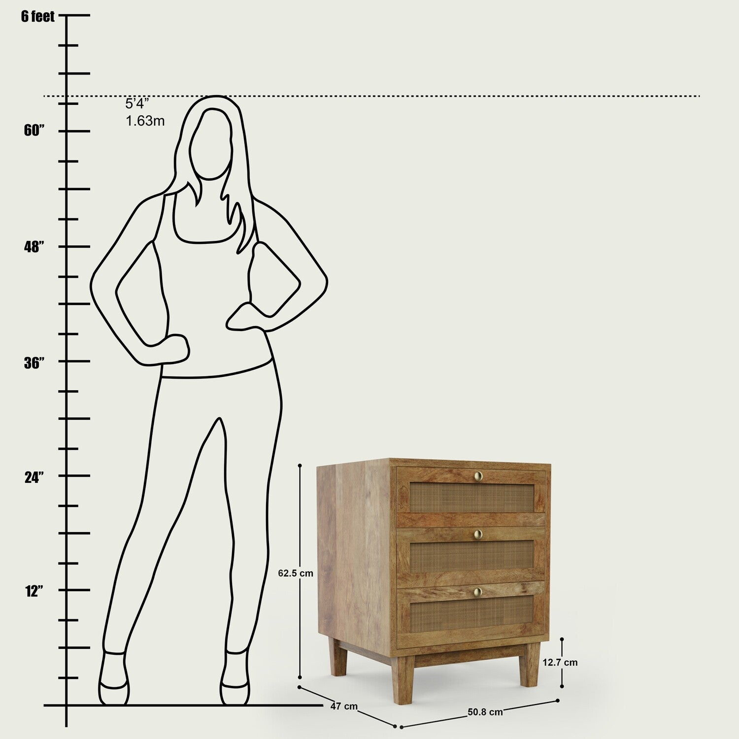 Vodrohome Solid wood rattan night stand table - three drawers bed side table night stand 47x50x62 cm  S#029 - vodrohome
