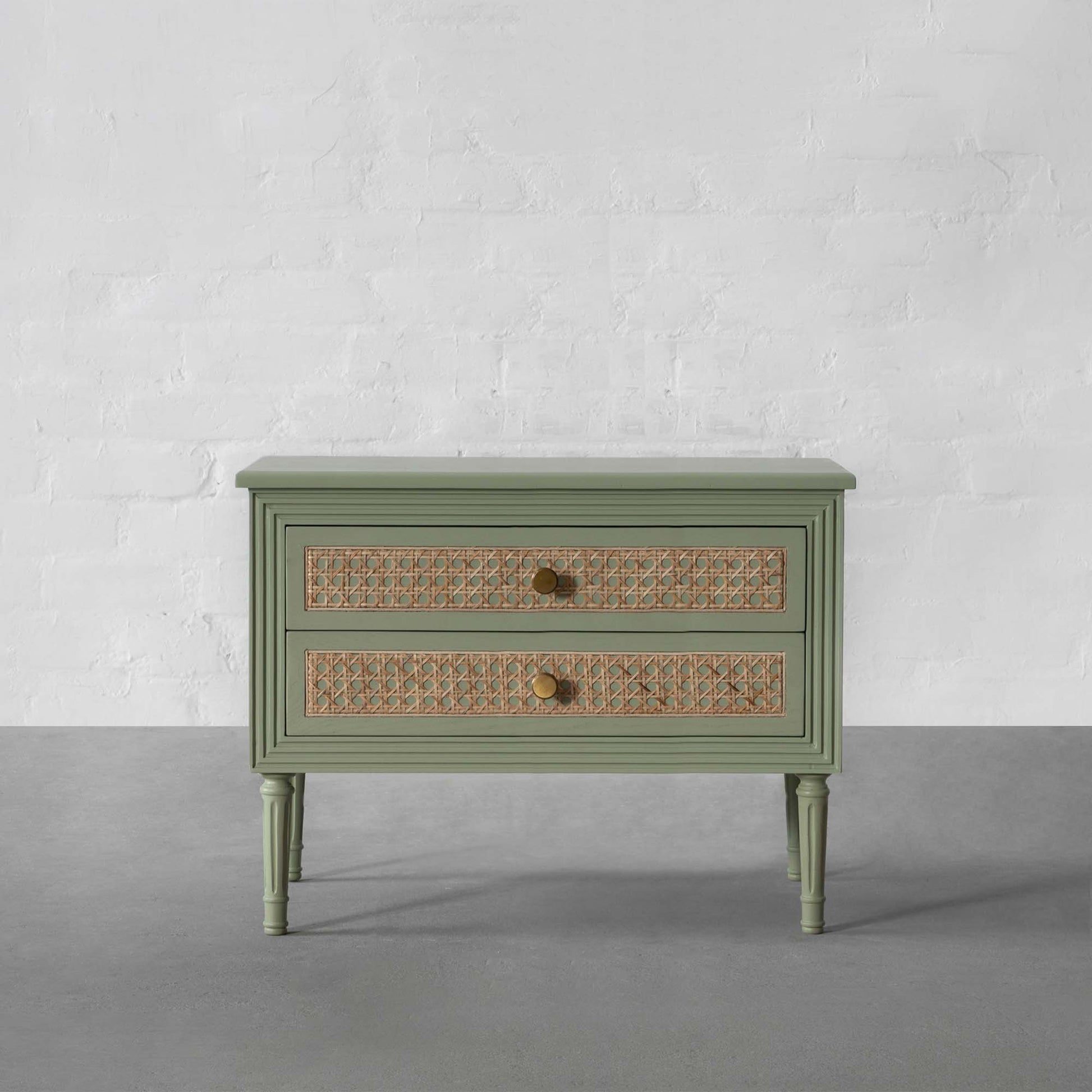 Vodrohome solid wood rattan night stand table sage green - two drawers bed side table night stand 76x41x51 cm  S#033 - vodrohome