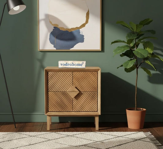 Vodrohome solid mango wood bedside table with boho-chic style natural finish 50x35x50 cm S#026