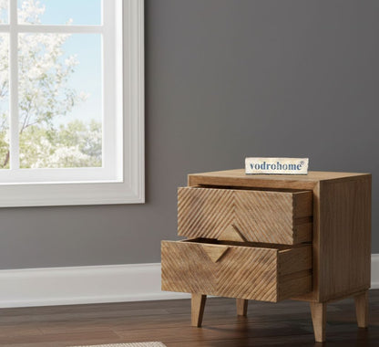 Vodrohome solid mango wood bedside table with boho-chic style natural finish 50x35x50 cm S#026