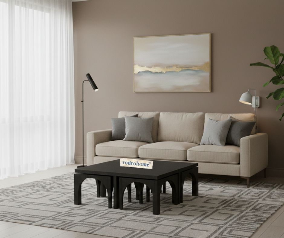 vodrohome block design coffee table with nesting stools – square center table with unique look for office and living room C#024
