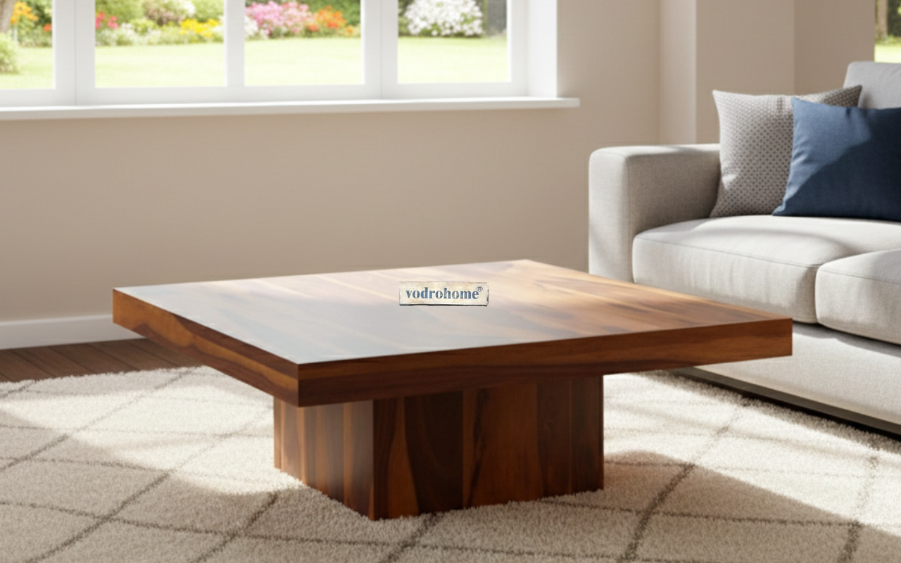 vodrohome solid sheesham wood centre table - premium designer square coffee table for home and office - large square pedestal coffee table C#005