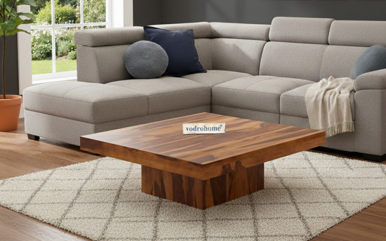 vodrohome solid sheesham wood centre table - premium designer square coffee table for home and office - large square pedestal coffee table C#005