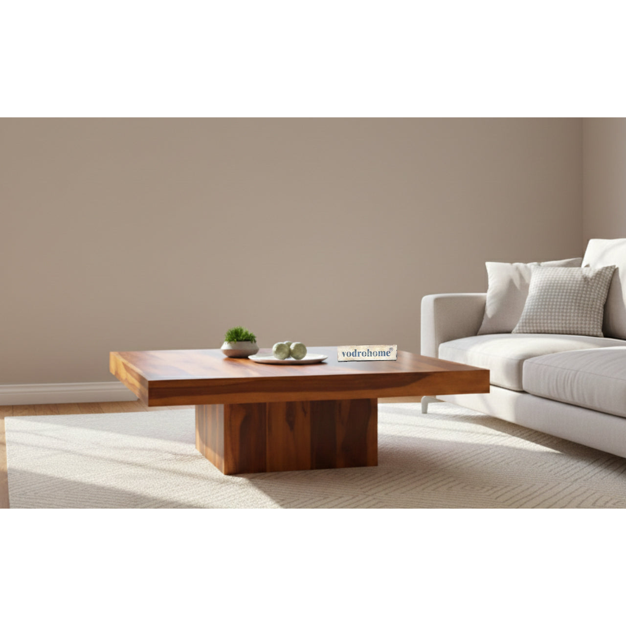 vodrohome solid sheesham wood centre table - premium designer square coffee table for home and office - large square pedestal coffee table C#005